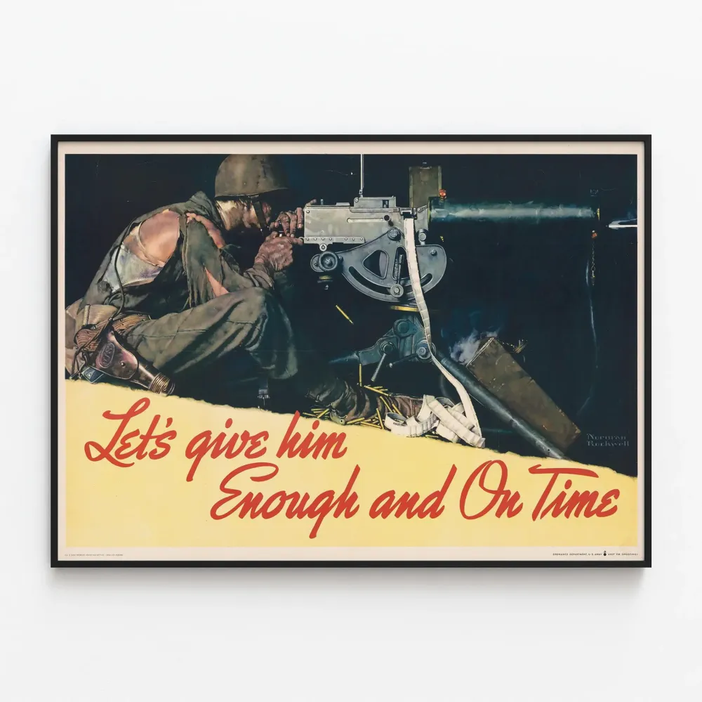 Vintage sotilasteos "Annetaan hänelle tarpeeksi ja ajoissa"