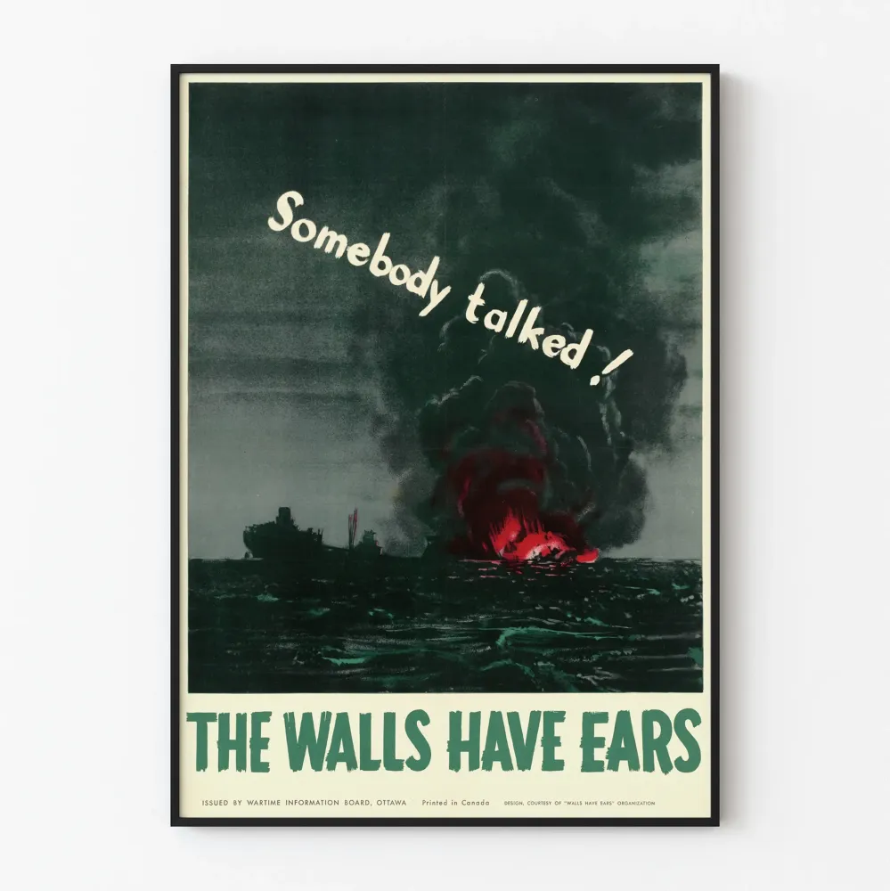 Vintage sotilasteos " Walls Have Ears" - Retro seinäkoristelu Artem Legrand