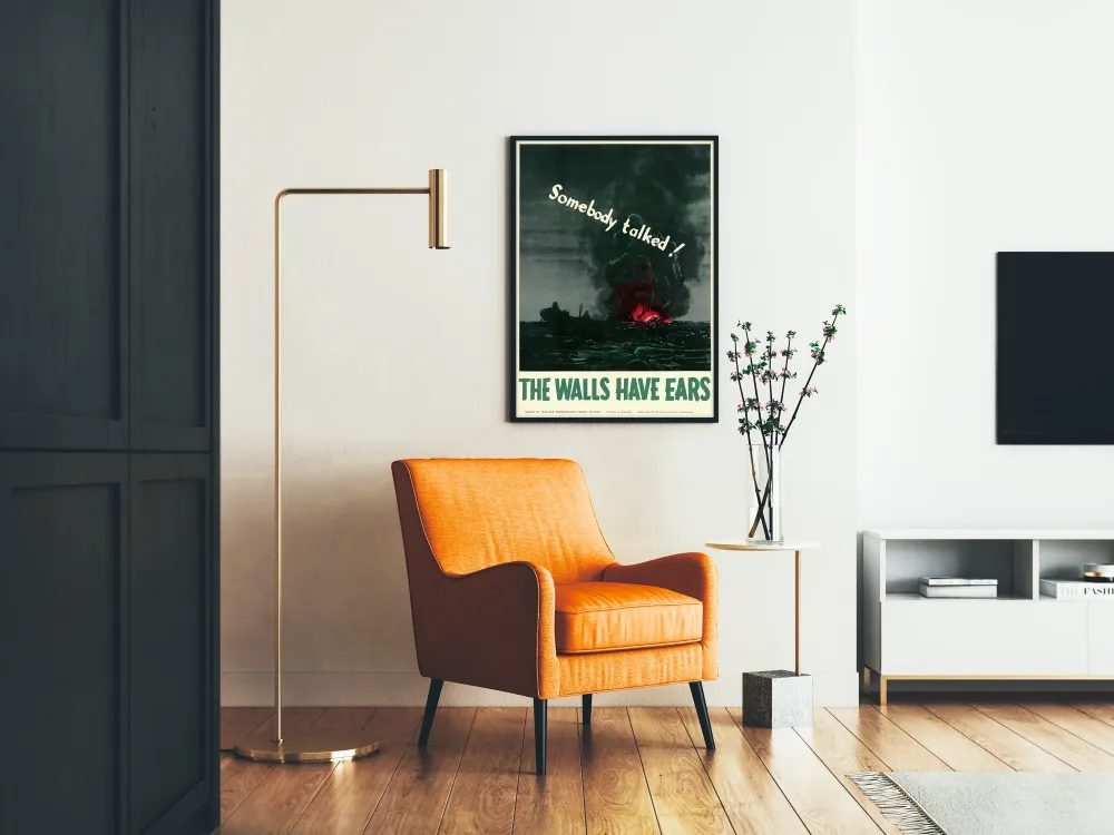 Vintage sotilasteos " Walls Have Ears" - Retro seinäkoristelu Artem Legrand