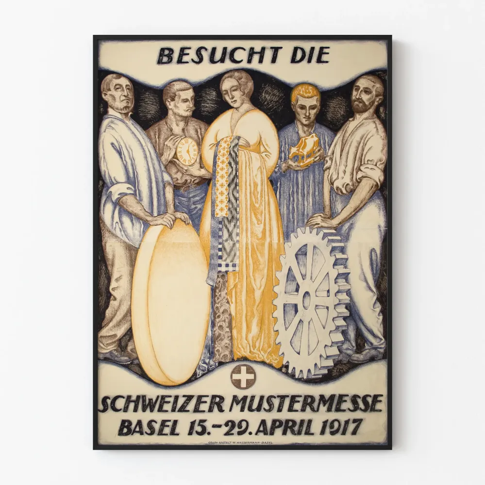 Vintage Sveitsi Mustermesse 1917 - Teollinen seinäkoriste