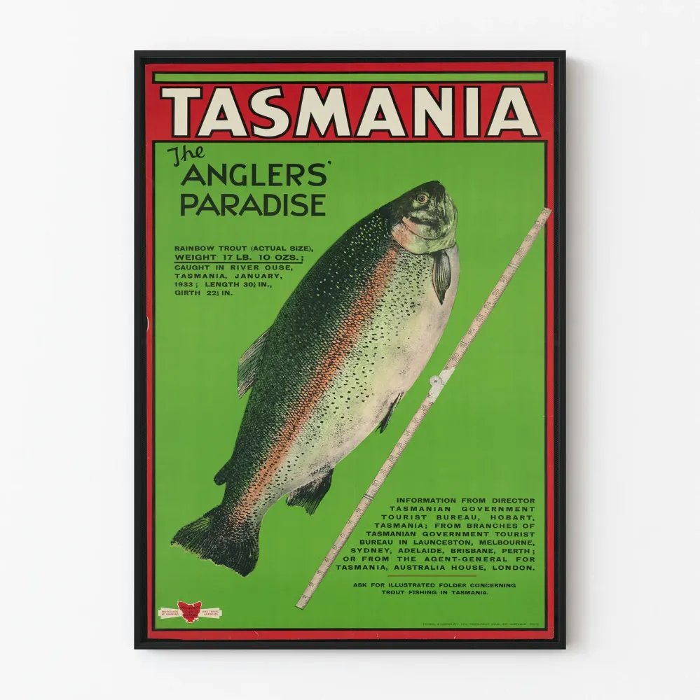 Vintage Tasmania Kalastajien paratiisi – Seinäkäsitys Kalastus ja Luonto