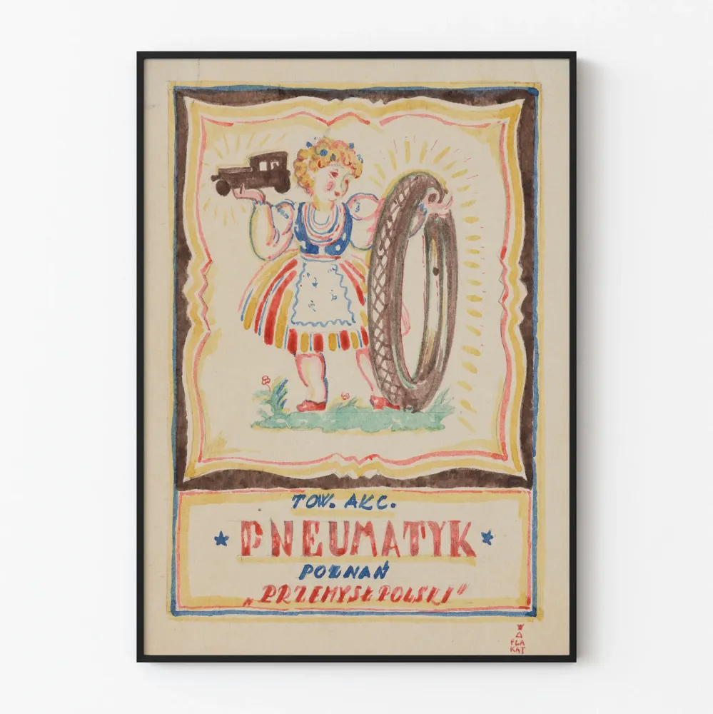 Vintage-ilmoitus Pneumatique Poznań - Teollinen ja retro seinäkoristelu