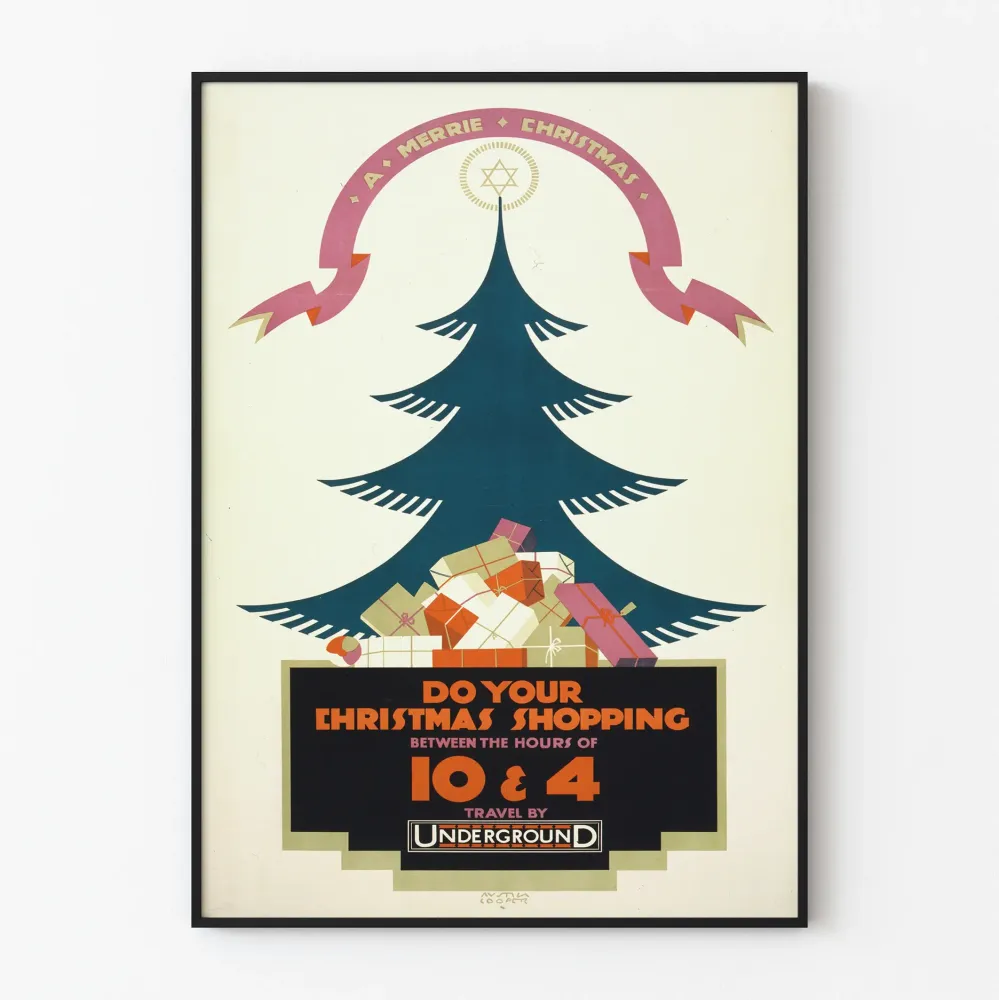 Vintagejoulu ja ostokset metrossa - Juhlaa koristava seinäjuliste