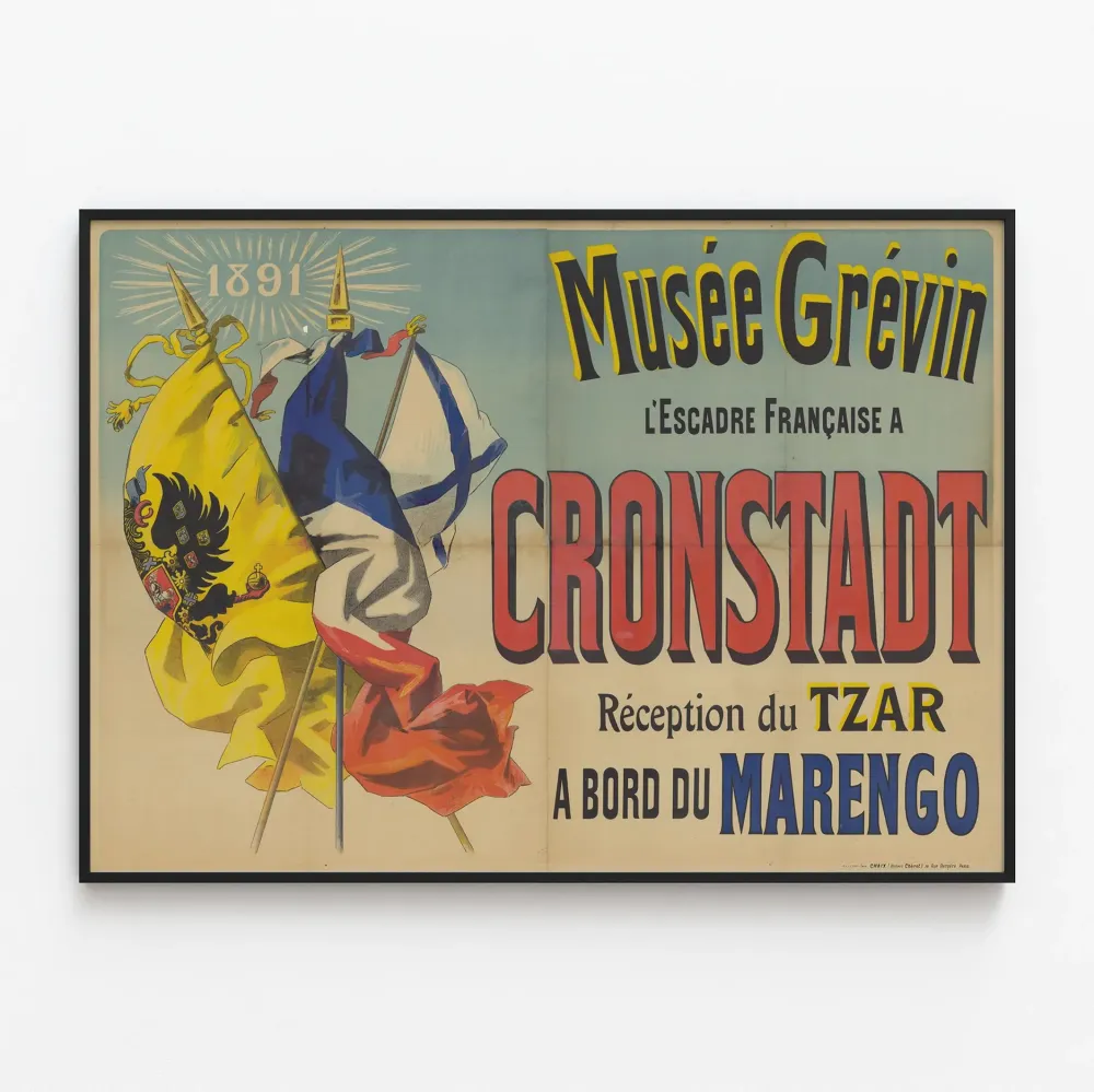 Vintagejuliste 1891 - Tzaren vastaanotto Cronstadtissa Ranskan laivaston joukkojen toimesta