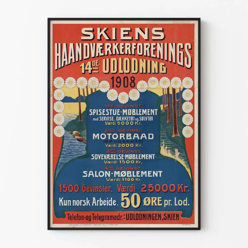 Vintagejuliste 1908 - Skienin käsityöläisyhdistyksen lotteri