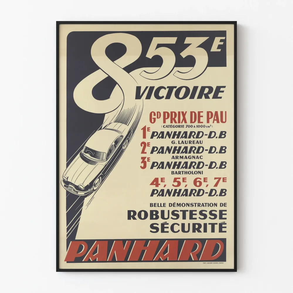 Vintagejuliste 853e Victoire Grand Prix de Pau Panhard