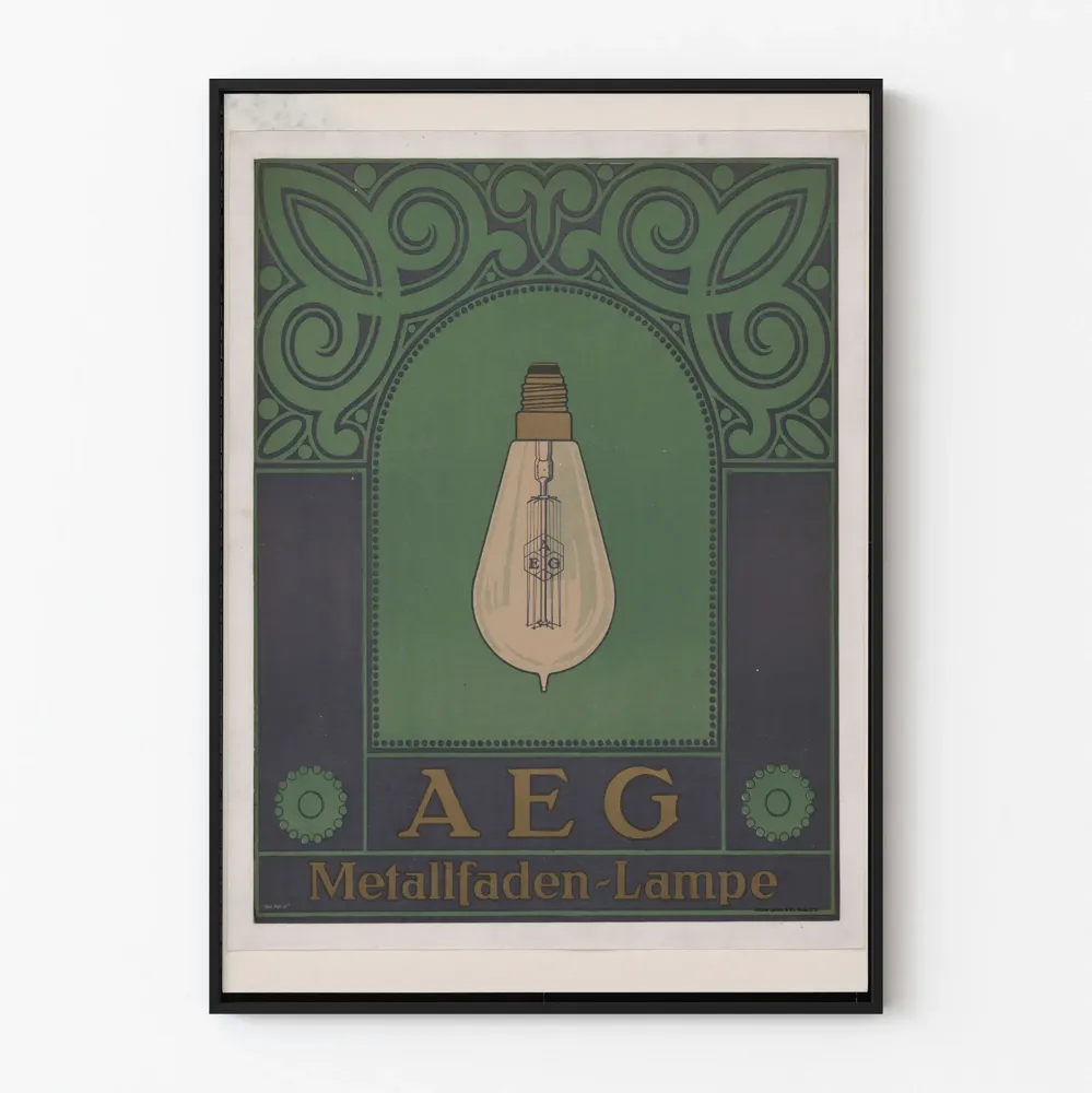Vintagejuliste AEG Metallfaden-Lampe retroseinän koriste