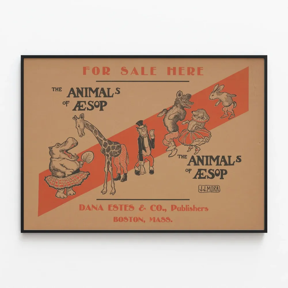 Vintagejuliste Aesopin eläimet - Retro sisustuskuvitus