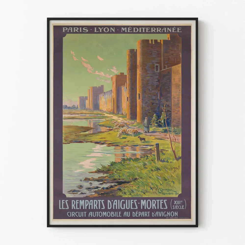Vintagejuliste Aigues-Mortes-linnojen XIII. vuosisadalta