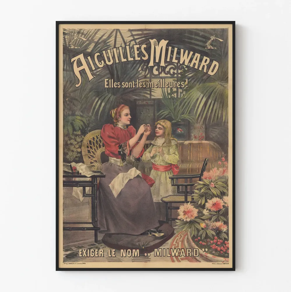 Vintagejuliste Aiguilles Milward käsityötaidolla valmistettu seinäkoriste