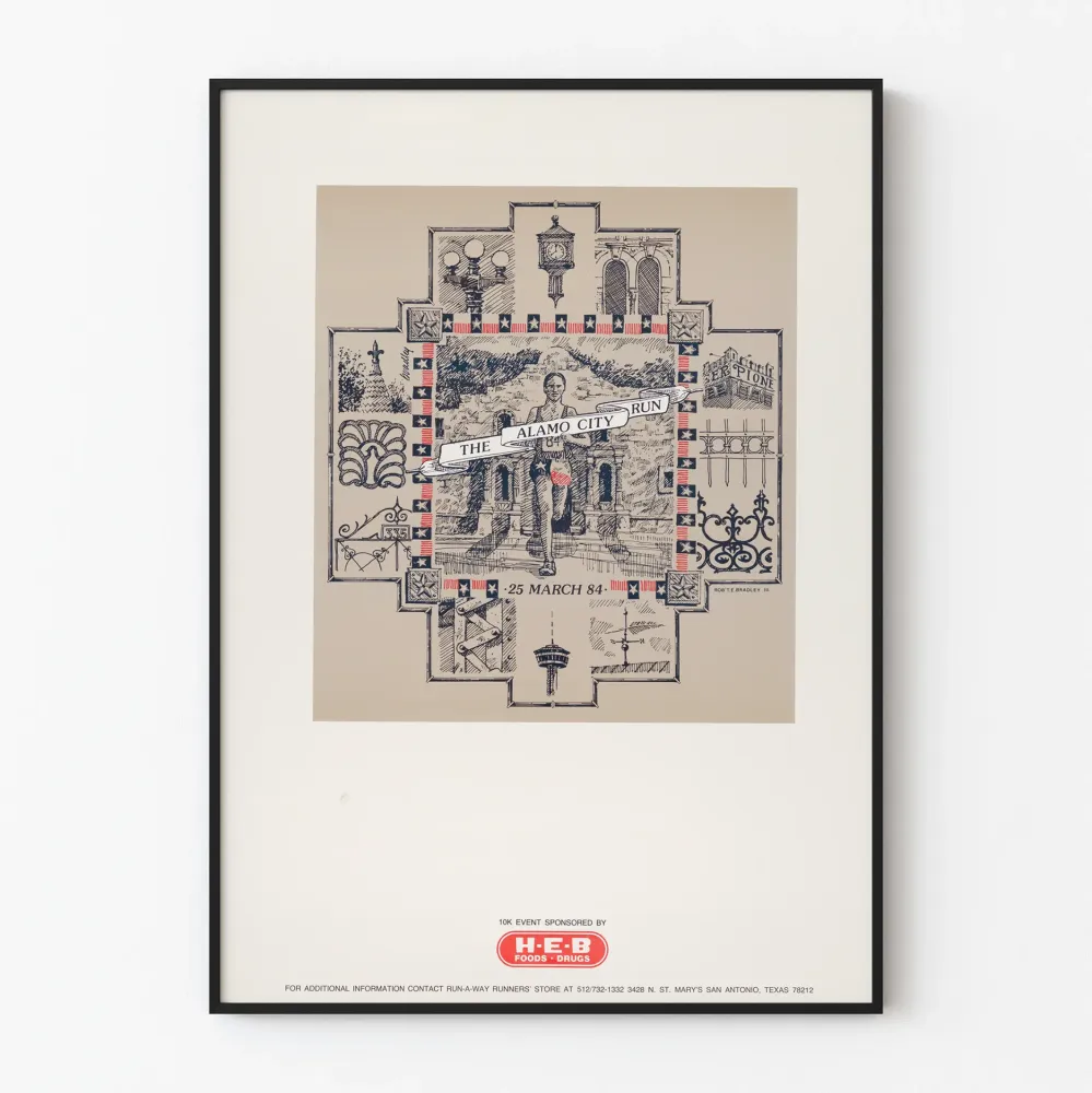 Vintagejuliste Alamo City Run 1984 - Urheilullinen seinäkoristelu