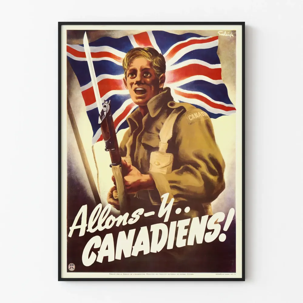 Vintagejuliste Allons-y Canadiens patriotiseen seinäkoristukseen
