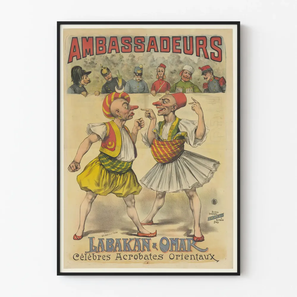 Vintagejuliste Ambassadeurs Labakan & Omar Orientaaliset akrobaatit