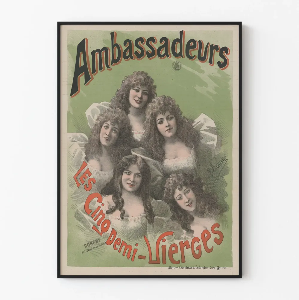 Vintagejuliste Ambassadeurs Les Cinq Demi-Vierges - Retroseinäkoriste