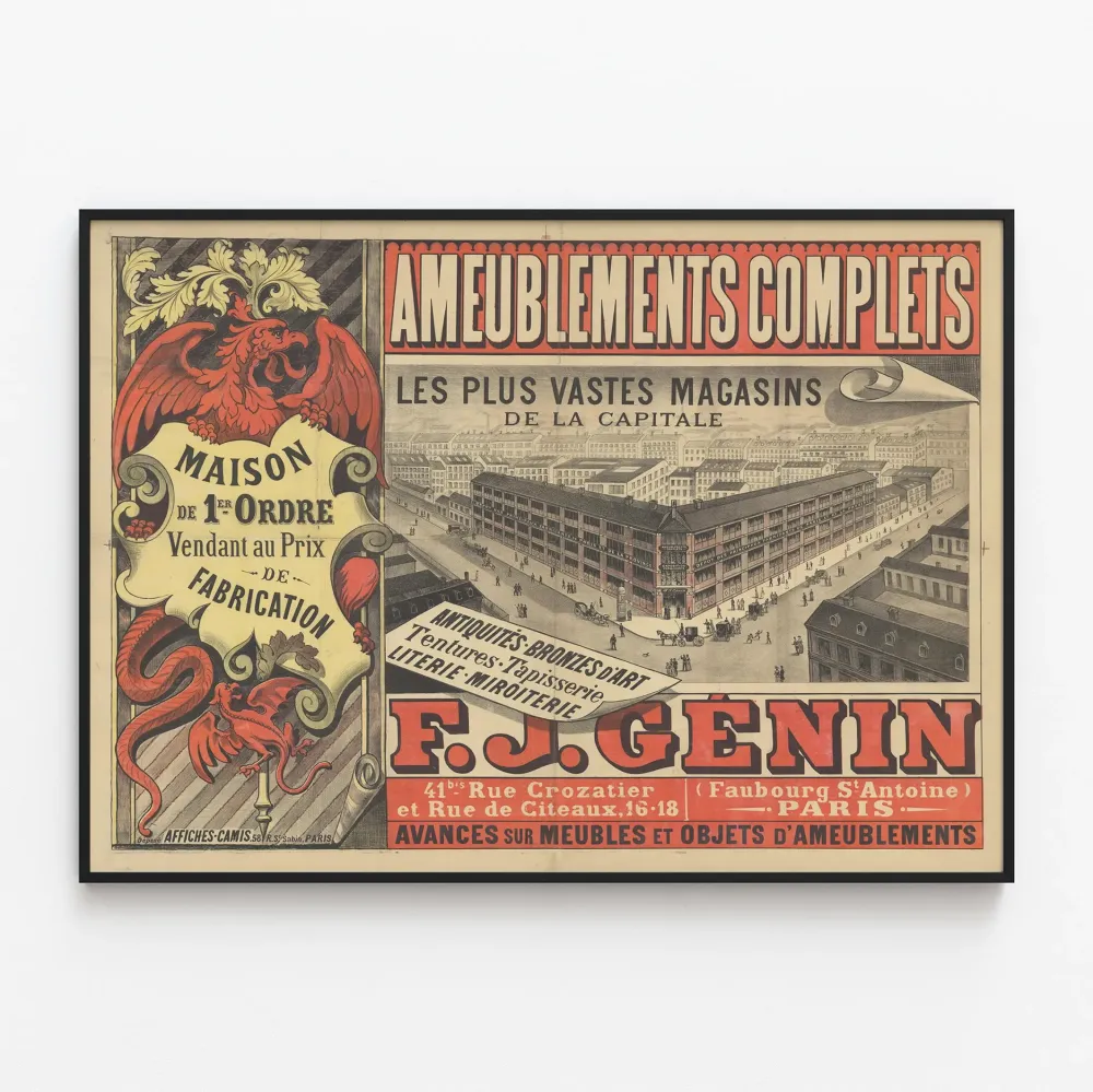 Vintagejuliste Ameublements Complets F.J. Genin - Antiikkinen seinäkoriste Pariisi