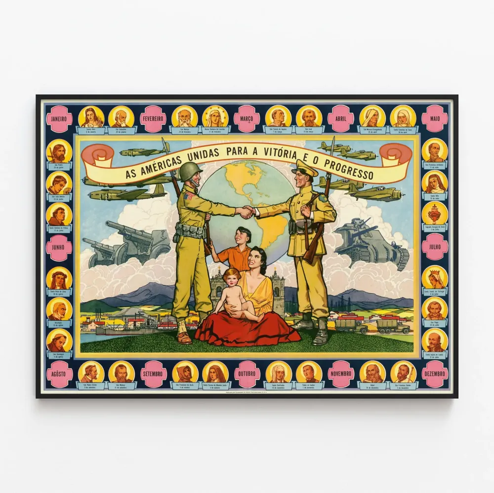 Vintagejuliste As Américas Unidas - Historiallinen sotilaallinen seinäkoristelu