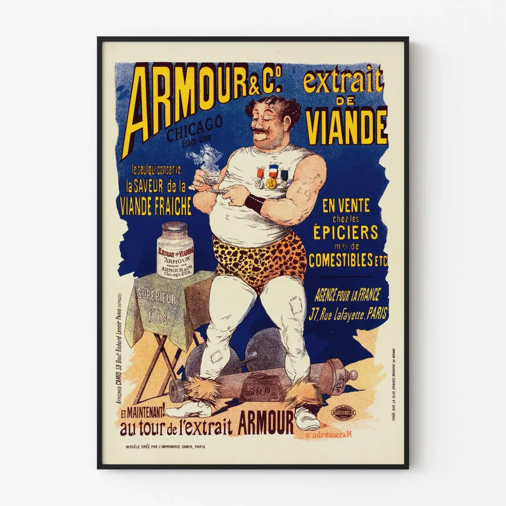 Vintagejuliste Armour-lihansyöksystä retroseinää varten