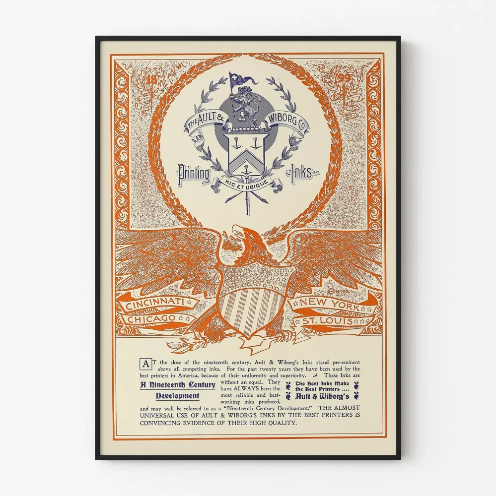 Vintagejuliste Ault & Wiborg Inks - Teollinen retroseinäkäsitys