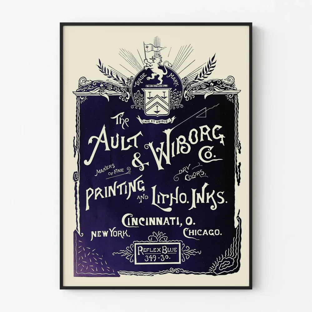 Vintagejuliste Ault & Wiborg Co. - Painotuotteiden mustesivun mainos