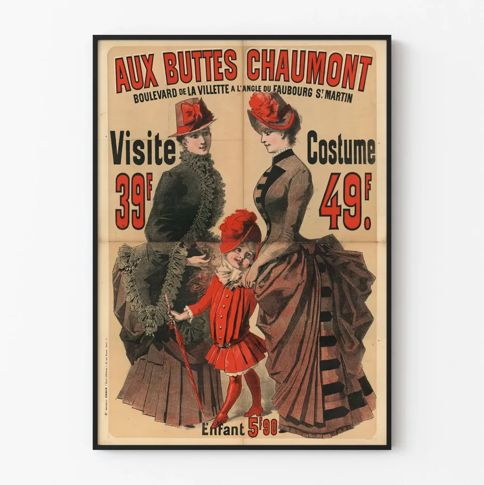 Vintagejuliste Aux Buttes Chaumont – Aikakauden muoti ja puvut