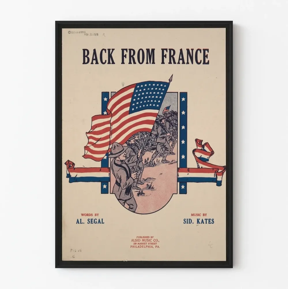 Vintagejuliste Back From France - Yhdysvaltain patriotinen seinäkoristelu