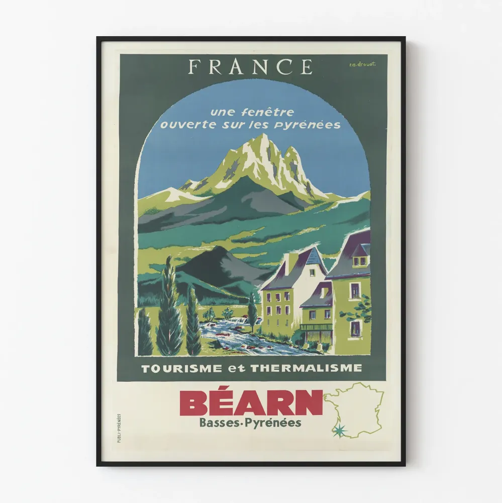 Vintagejuliste Béarn Tourisme ja Termalismi Pyrénées