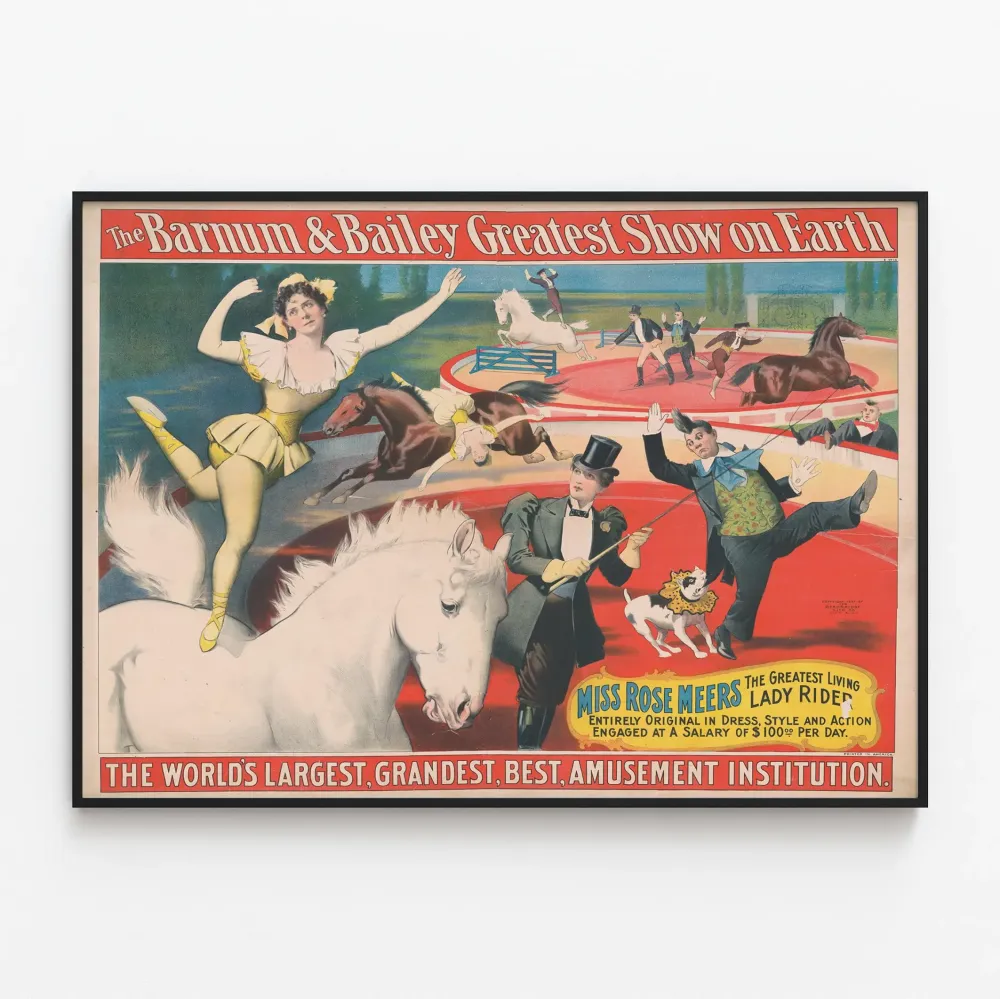Vintagejuliste Barnum & Bailey Maailman suurin show - Miss Rose Meers, poikkeuksellinen ratsastaja