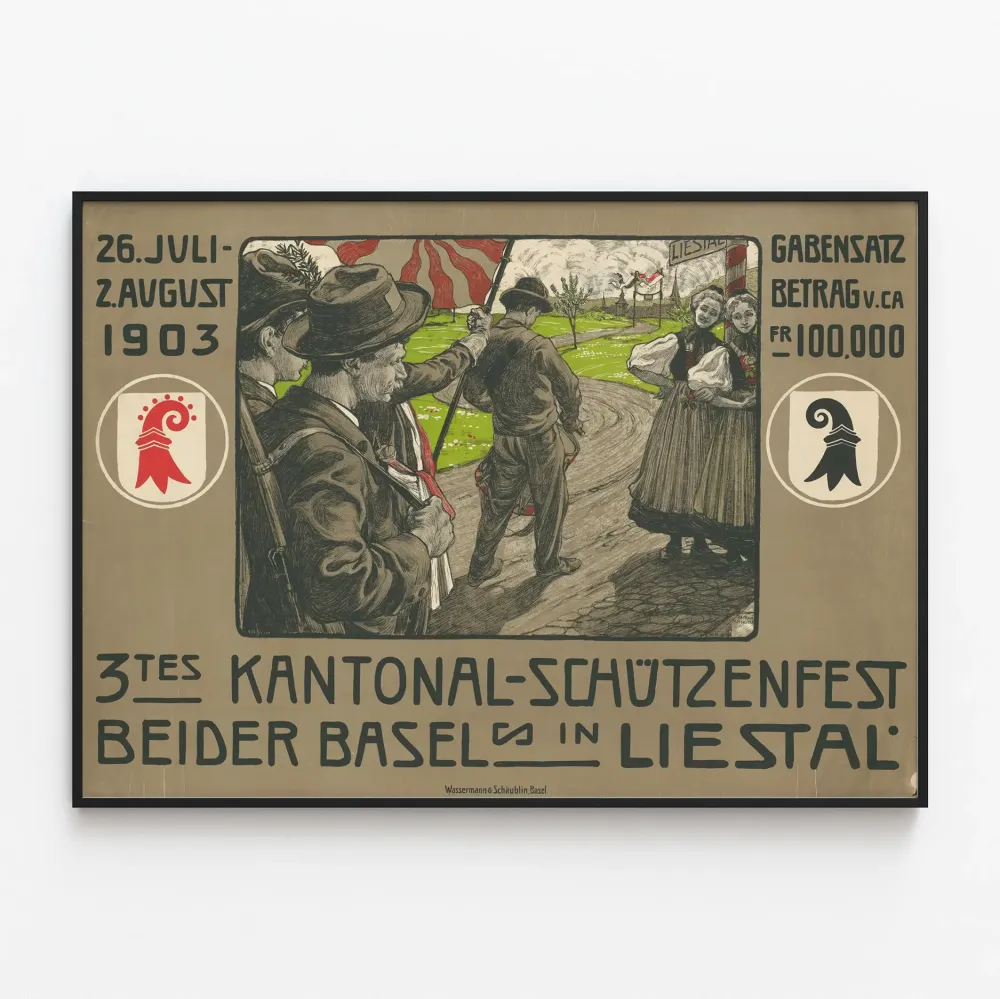 Vintagejuliste 3. Baselpiirin ampujien kansallinen juhla Liestalissa 1903