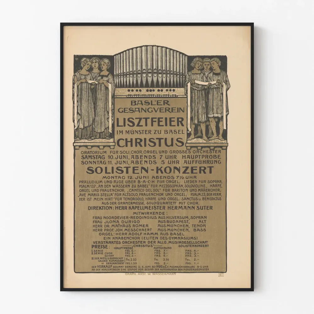 Vintagejuliste Basler Gesangverein Lisztfeier Münster Basel 1911