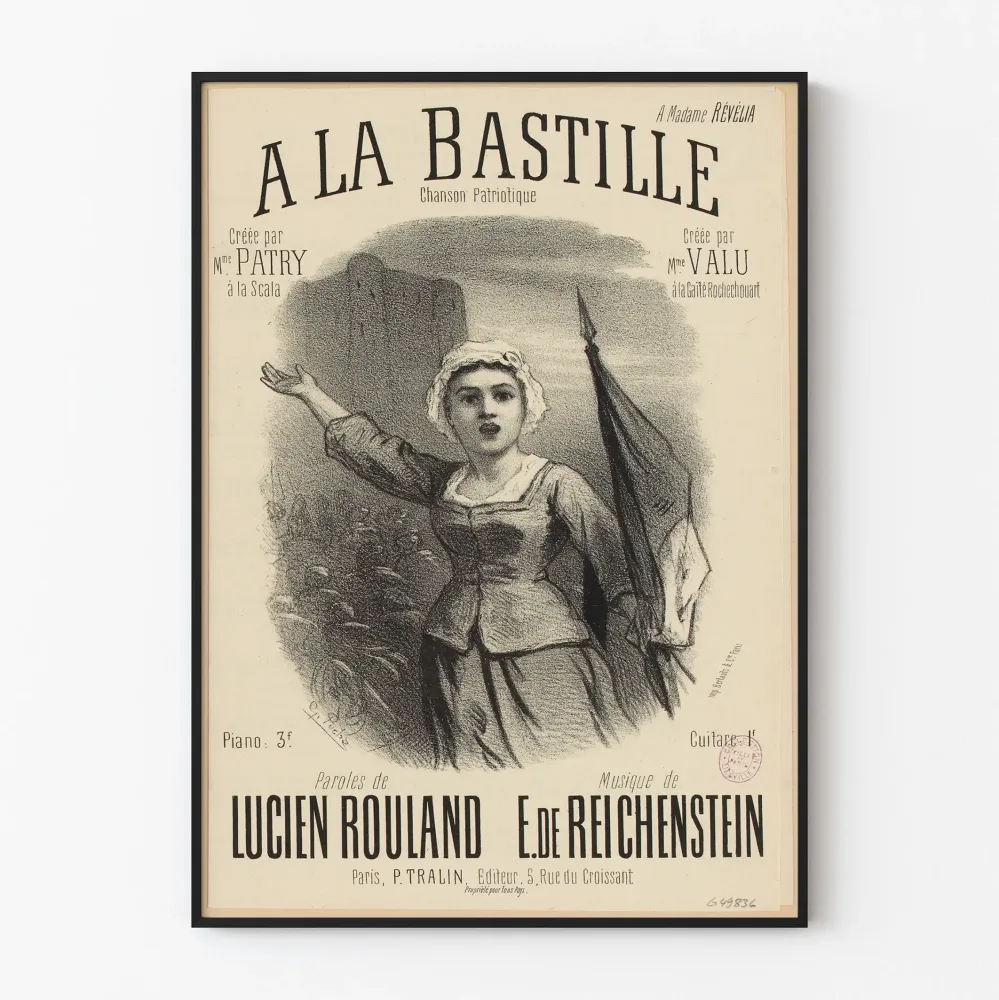 Vintagejuliste Bastillen aukiolla - Sanat Lucien Rouland, musiikki E. de Reichenstein