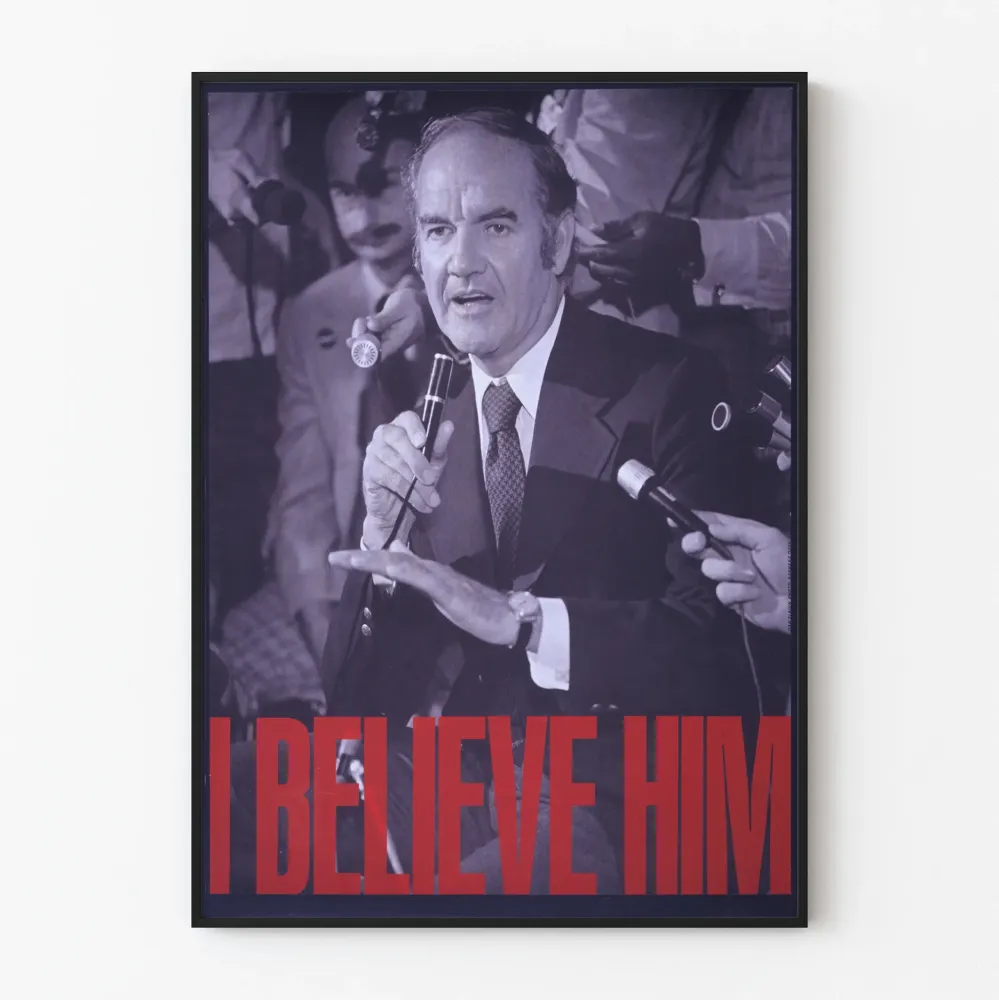 Vintagejuliste I Believe Him - Mustavalkoinen seinäkoristelu