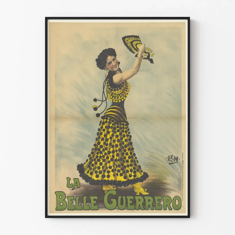 Vintagejuliste La Belle Guerrero tanssija keltaisessa mekossa