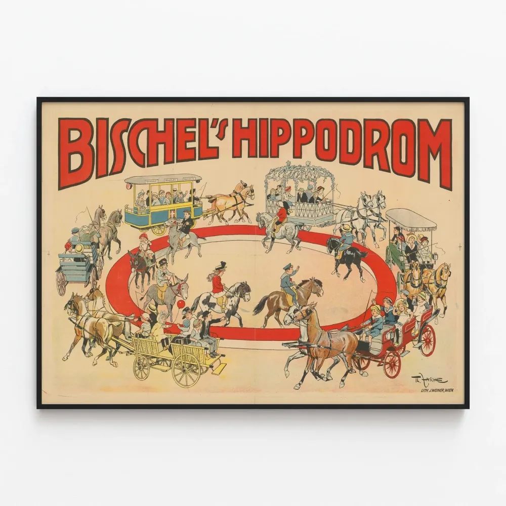 Vintagejuliste Bischel's Hippodrom – Retrohevoshistoriallinen seinäkoristelu
