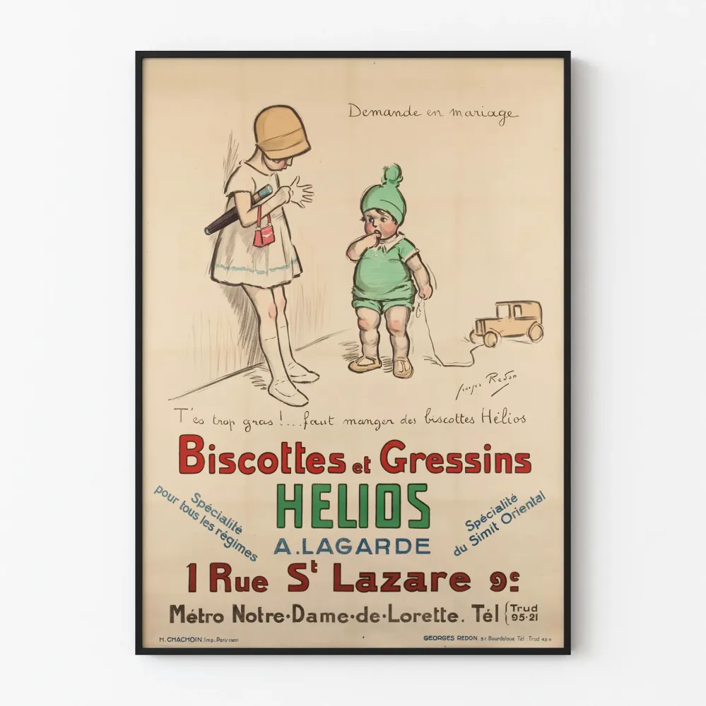 Vintagejuliste Biscottes et Gressins Helios . Lagarde seinäkoriste