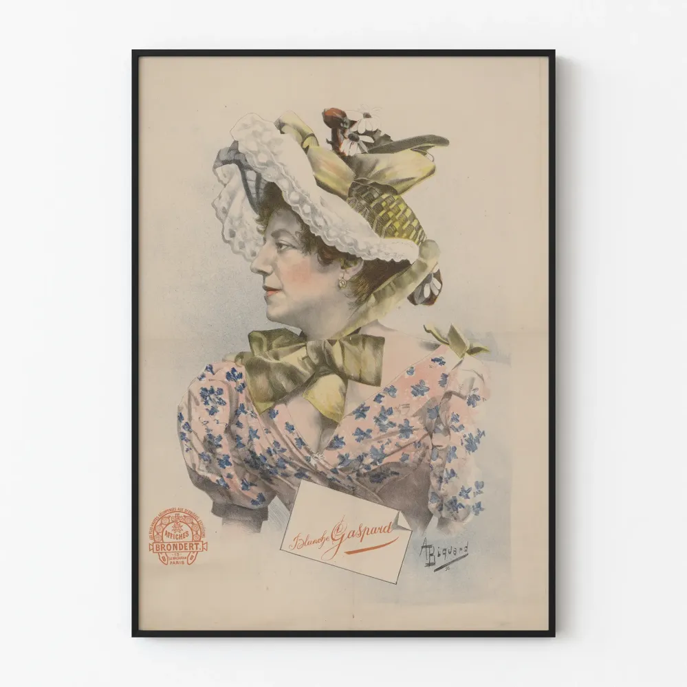 Vintagejuliste Blanche Gaspardin kukkamekossa -muotokuva