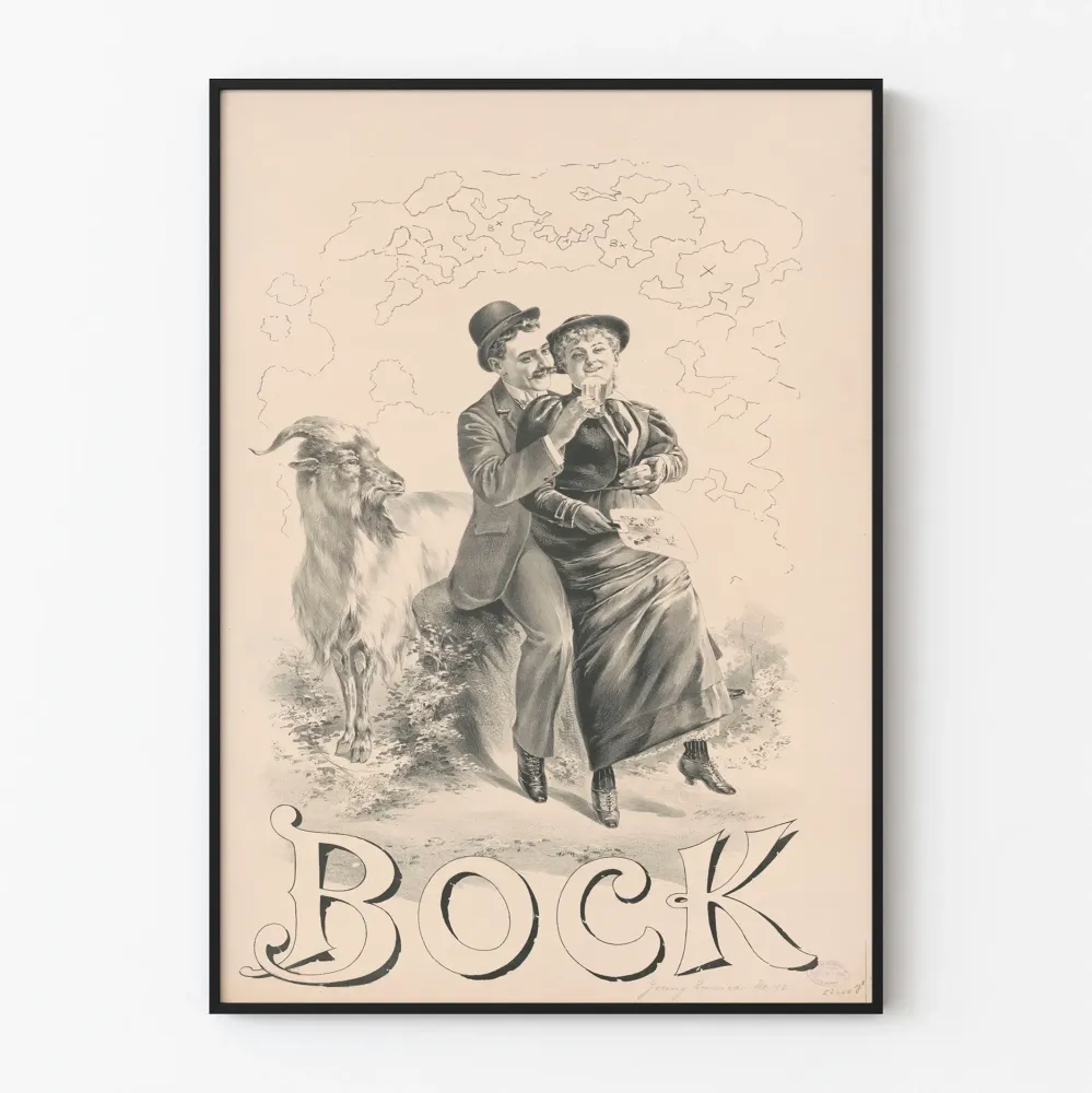 Vintagejuliste Bock nuori pari ja vuohi seinäkoristeeksi