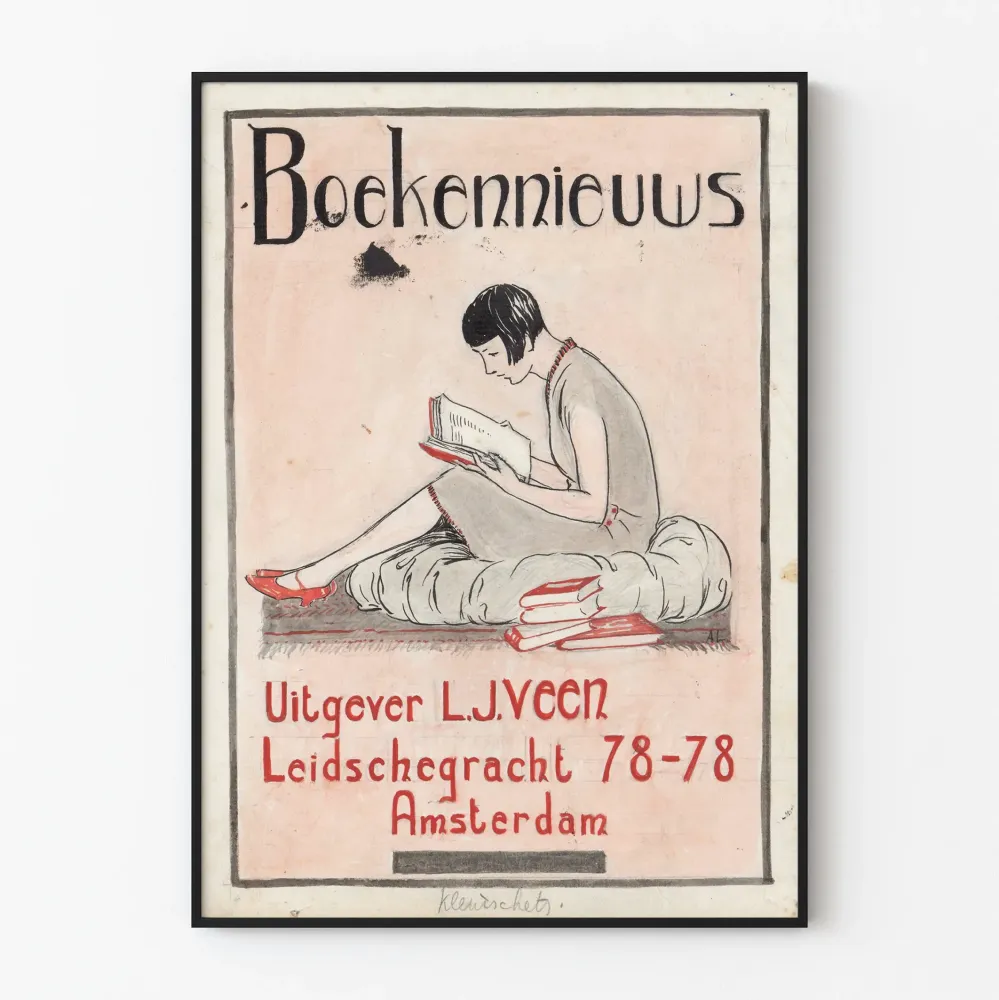 Vintagejuliste 'Boekennieuws' painos L.J. Veen Amsterdam