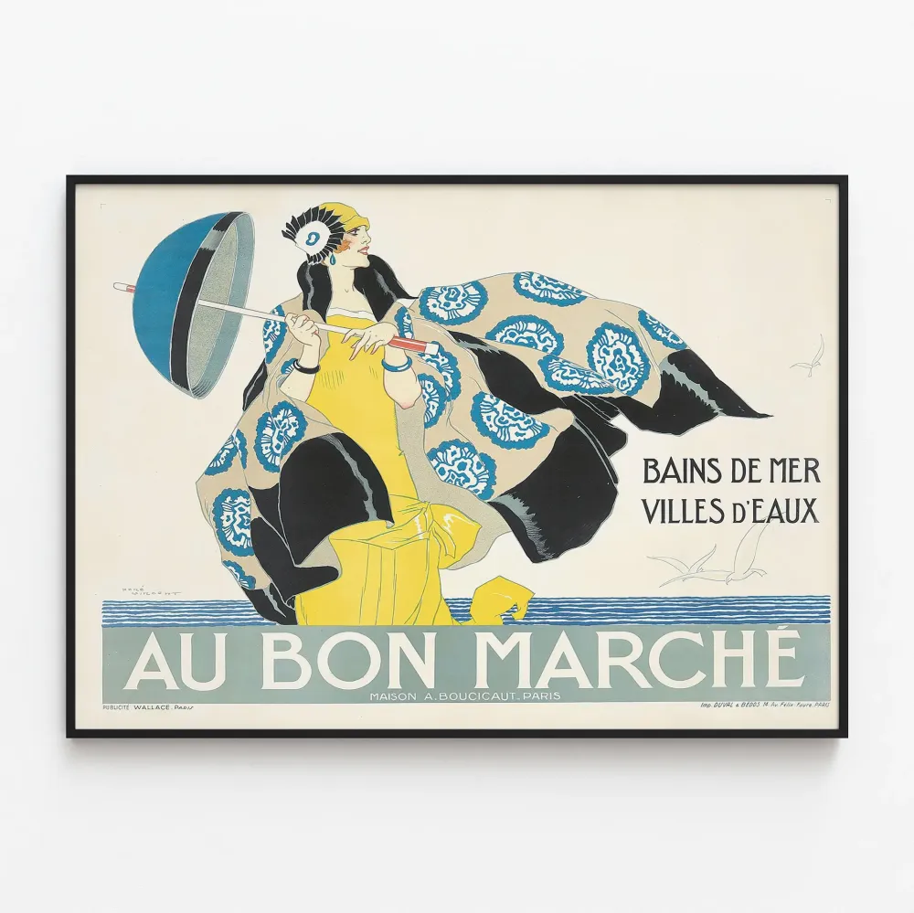 Vintagejuliste Au Bon Marché Bains de Mer - Sisustustarra seinälle