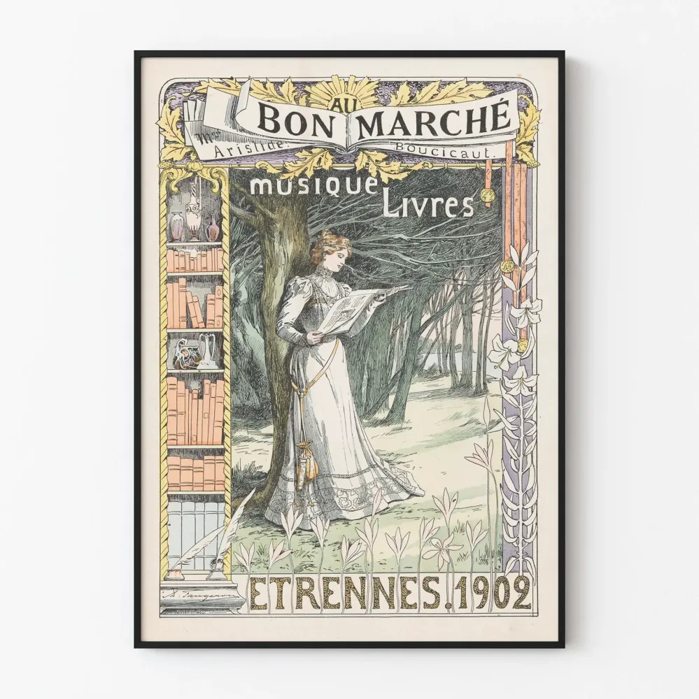 Vintagejuliste Au Bon Marché museon kirjoja 1902