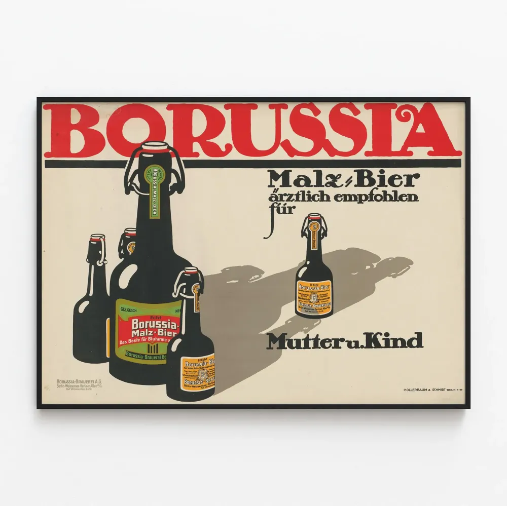 Vintagejuliste BORUSSIA Malz-Bier – Retro seinäkoriste saksalaisesta oluesta