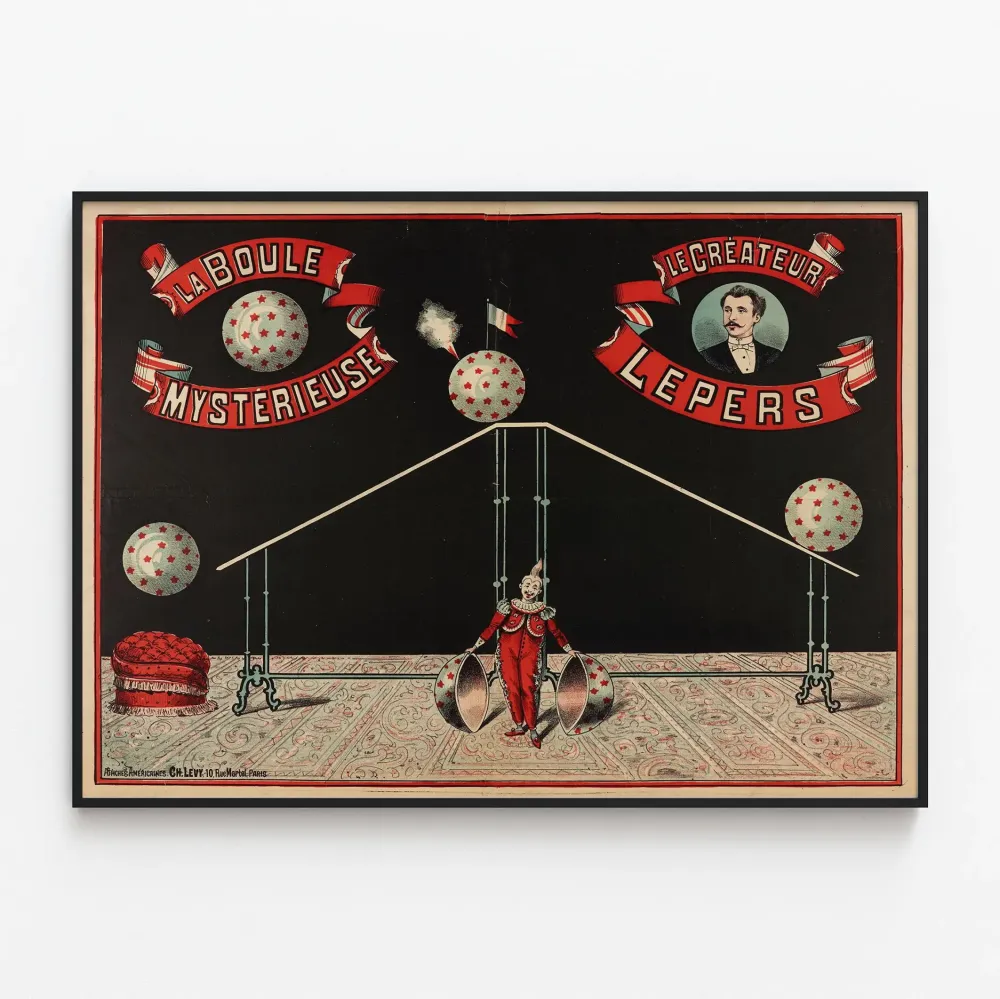 Vintagejuliste La Boule Mystérieuse taiteilijalta Lepers