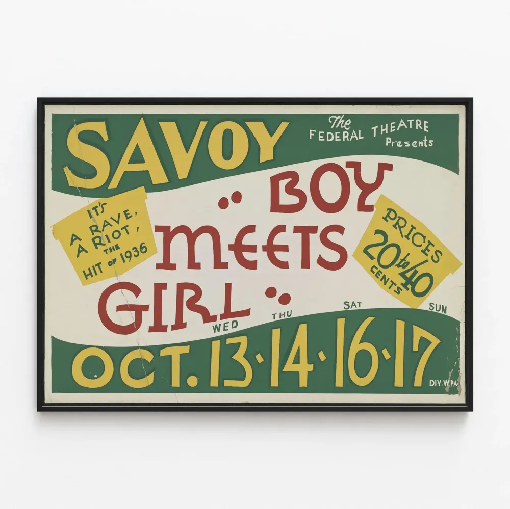 Vintagejuliste 'Boy Meets Girl' Savoy-teatteri 1936