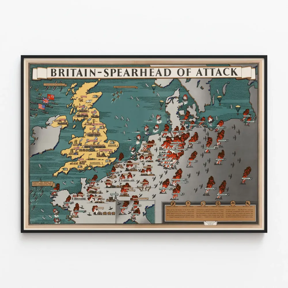 Vintagejuliste Britannian kartasta « Britannia hyökkäyksen eturintamassa »