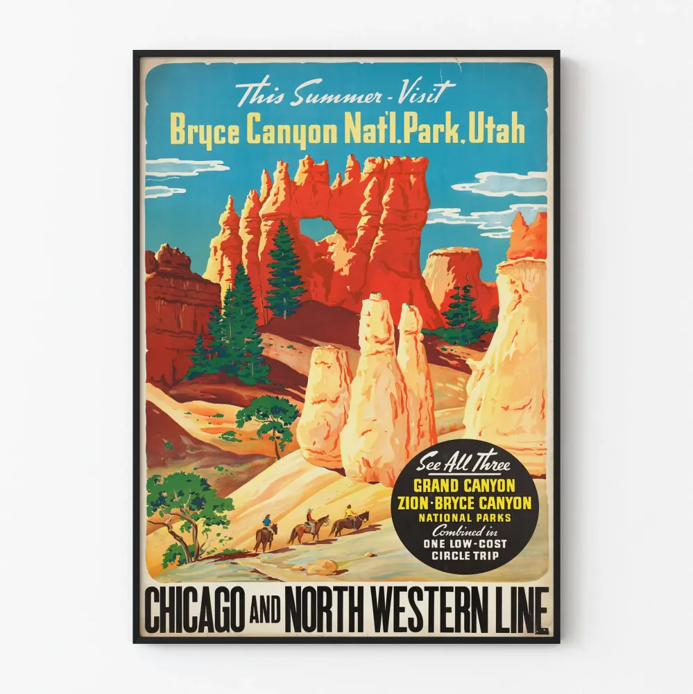Vintagejuliste Bryce Canyonin kansallispuistosta Utahista - Luontoon ja matkailuun sopiva seinäkoriste
