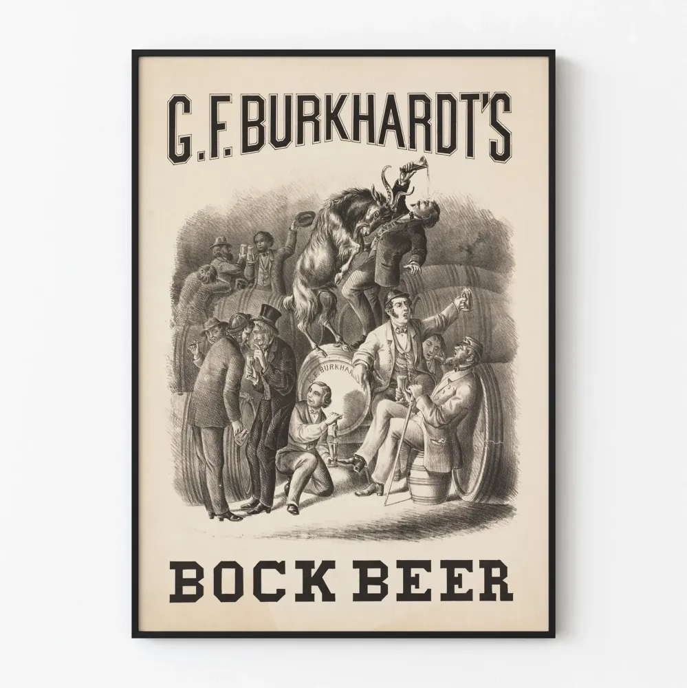 Vintagejuliste G.F. Burkhardt'n Bock-olut – Seinän koristelu panimossa