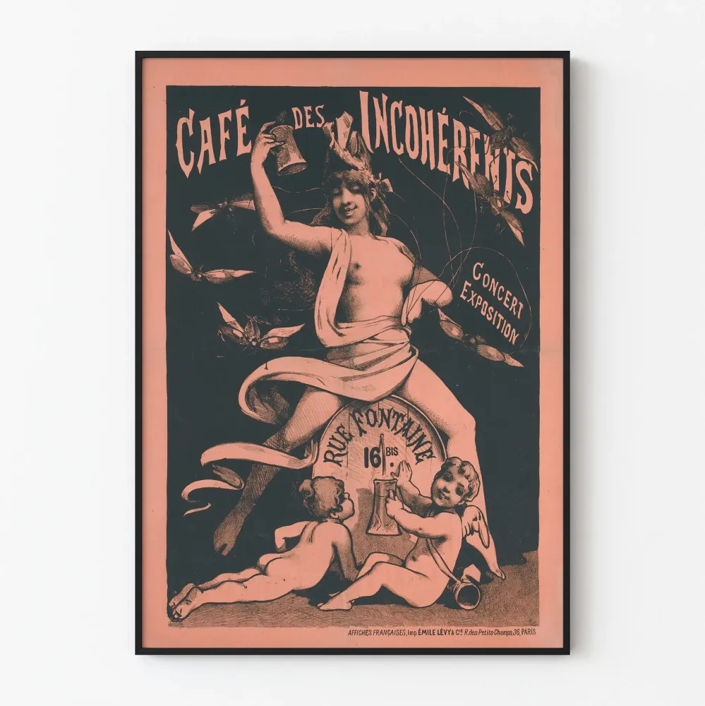 Vintagejuliste Café des Incohérents konsertti näyttely Rue Fontaine