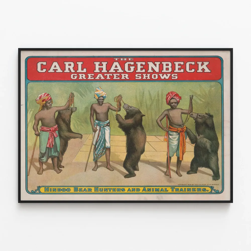 Vintagejuliste Carl Hagenbeck – Karhunkäsittelijät ja hindulaiset metsästäjät