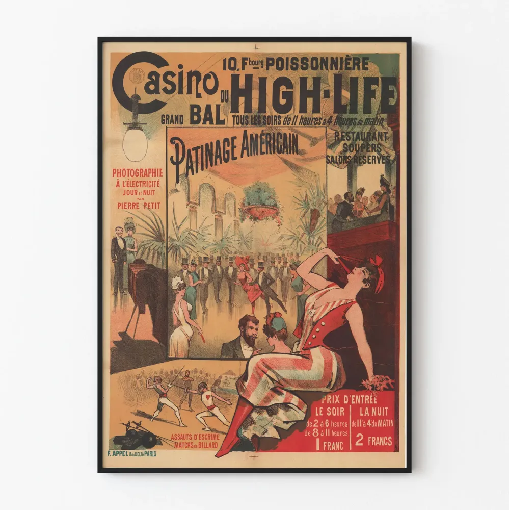 Vintagejuliste Casino du High Life Grand Bal ja Amerikkalainen luistelu