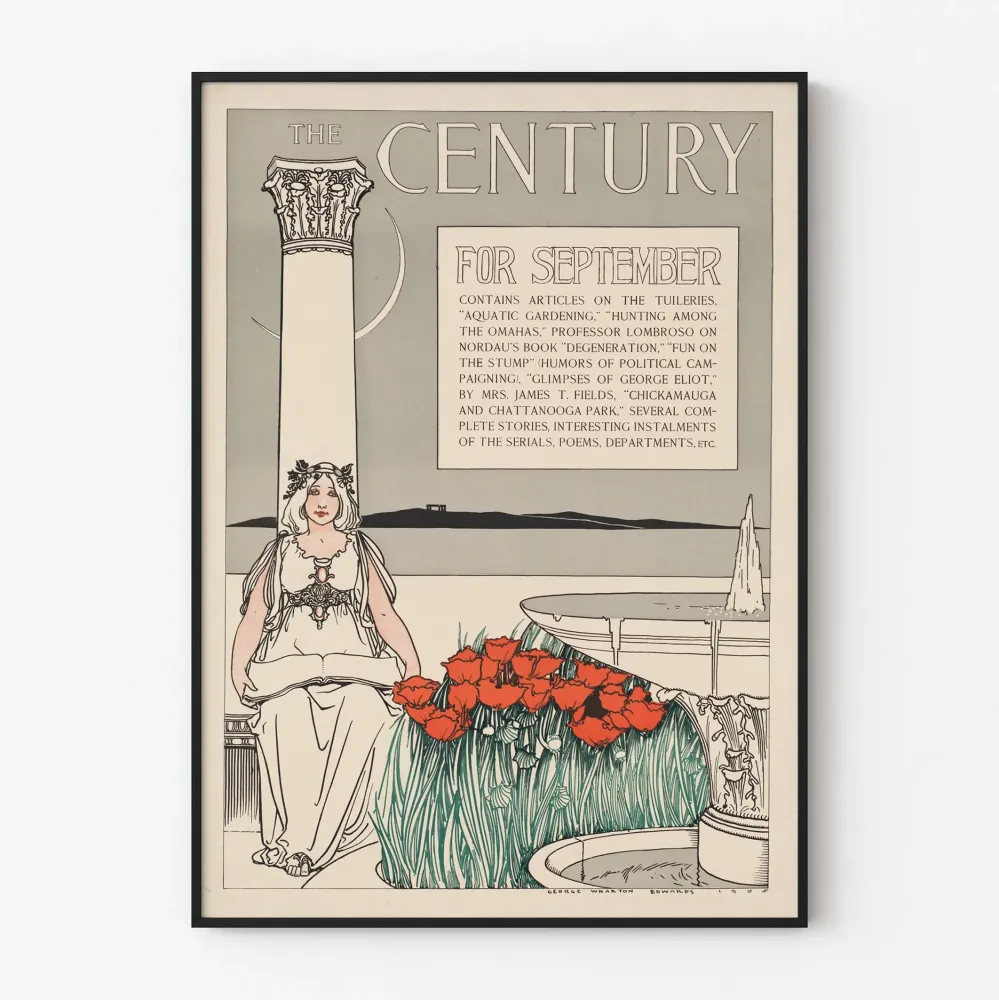 Vintagejuliste Century syyskuulle Art Nouveau -kuvituksella