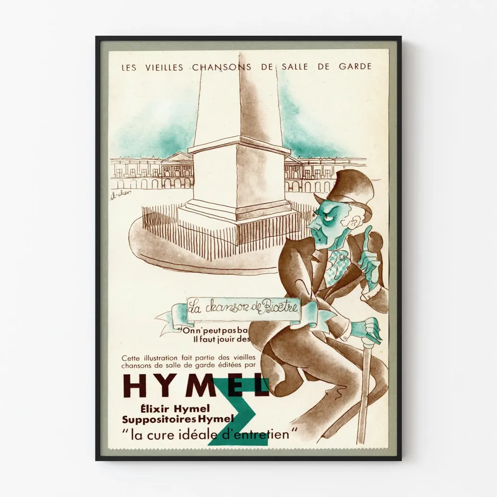 Vintagejuliste La Chanson de Bicêtre seinäkoristeeksi retrotyyliseen sisustukseen